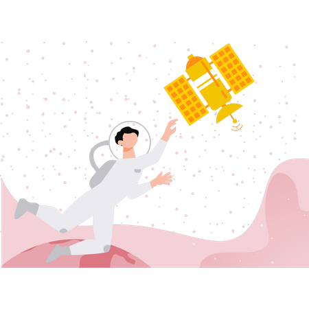 Astronaut Pointing At Satellite  Illustration