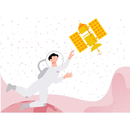 The Astronaut Is Pointing At The Satellite Illustration
