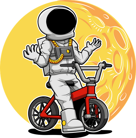Astronaut riding bicycle  Illustration