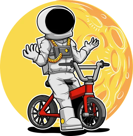 Astronaut riding bicycle  イラスト
