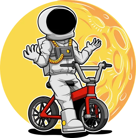 Astronaut riding bicycle  Illustration