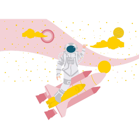 Astronaut Riding On Rocket  Illustration