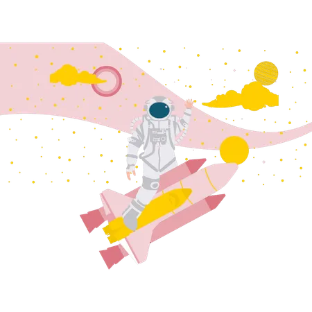 Astronaut Riding On Rocket  イラスト