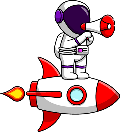 Astronaut Riding Rocket With Megaphone  Illustration