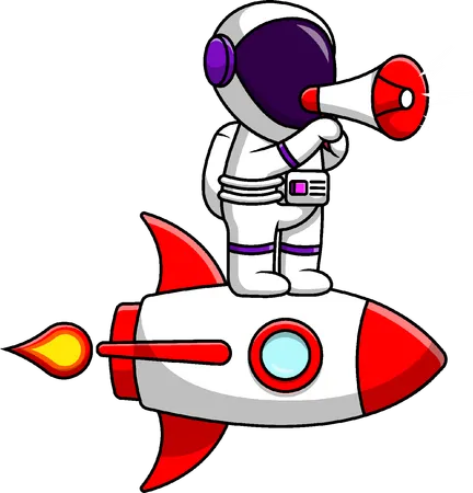 Astronaut Riding Rocket With Megaphone  Illustration