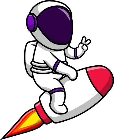 Astronaut Riding Rocket With Peace Hand  Illustration