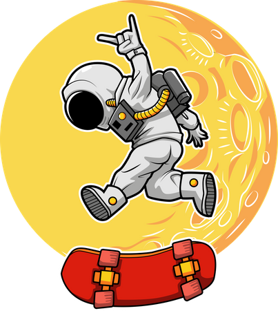 Astronaut riding skateboard  イラスト