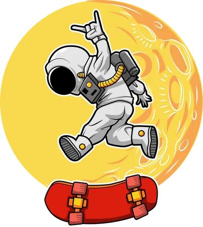Astronaut Playing Skate Board Vector Illustration Design Illustration