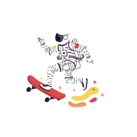 Astronaut riding skateboard at high speed  Illustration