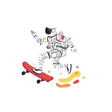 Astronaut riding skateboard at high speed  Illustration