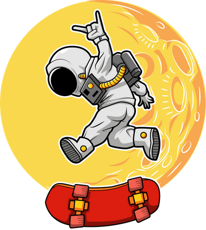 Astronaut riding skateboard  Illustration