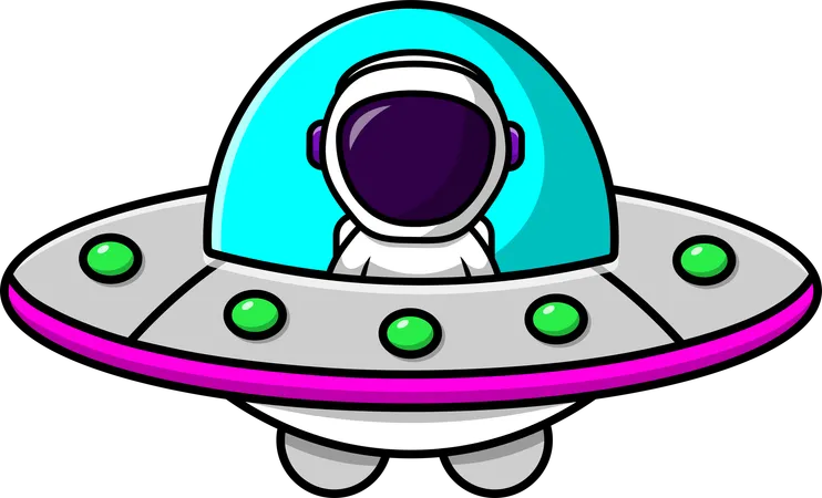 Astronaut Riding Ufo  Illustration