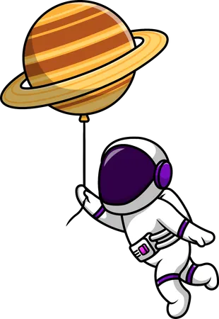 Astronaut schwebt mit Planetenballon im Weltraum  Illustration