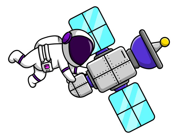 Astronaut schwebt mit Satellit  Illustration