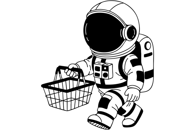 Astronaut shopping with  basket  Illustration