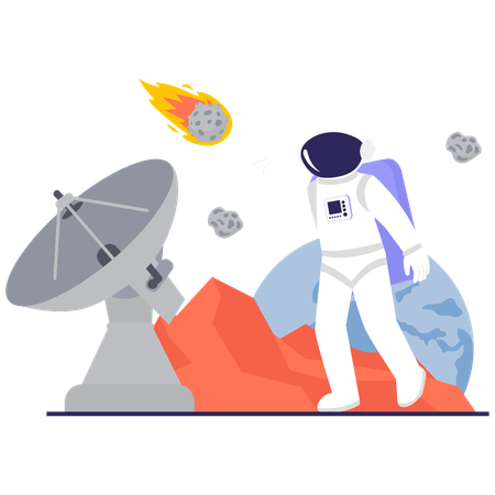 Astronaut showing Meteor Shower Warning  Illustration