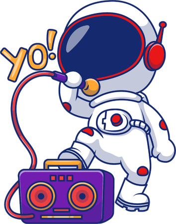 Astronaut Singing With Microphone And speaker  Illustration