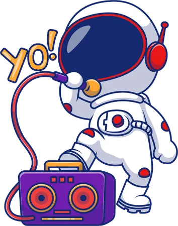 Astronaut Singing With Microphone And speaker  Illustration