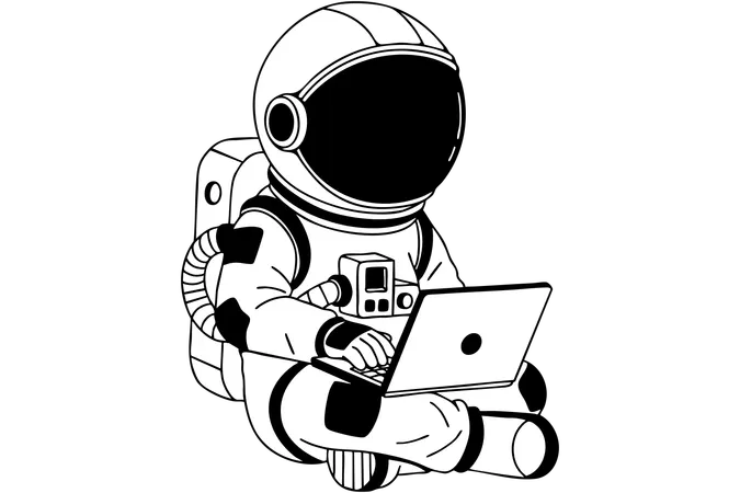 Astronaut sitting and using  laptop  Illustration