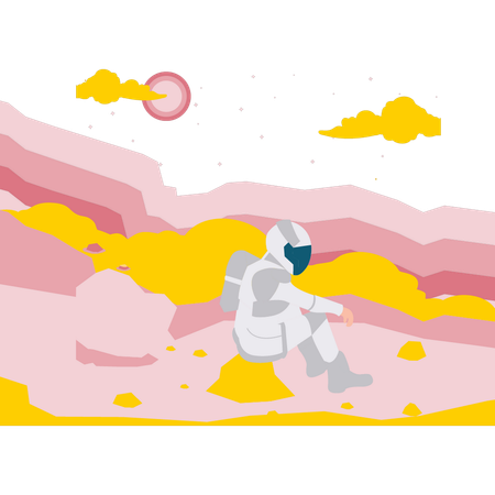 Astronaut Sitting In Space  Illustration