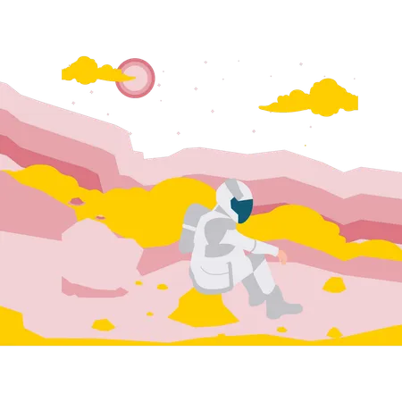 Astronaut Sitting In Space  Illustration