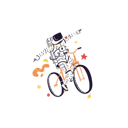 Astronaut sitting on a bicycle  Illustration