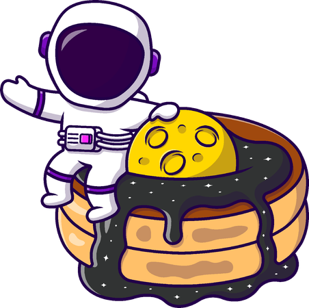 Astronaut SItting On Pancake And Waving Hand  Illustration