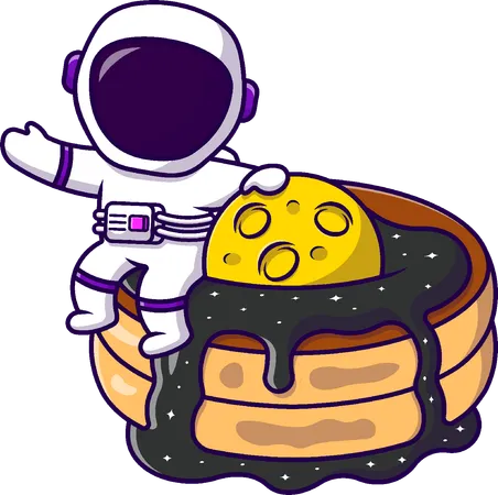 Astronaut SItting On Pancake And Waving Hand  イラスト