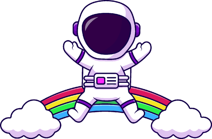 Astronaut Sitting On Rainbow Cloud  Illustration