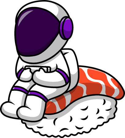 Astronaut Sitting On Sushi Salmon  Illustration