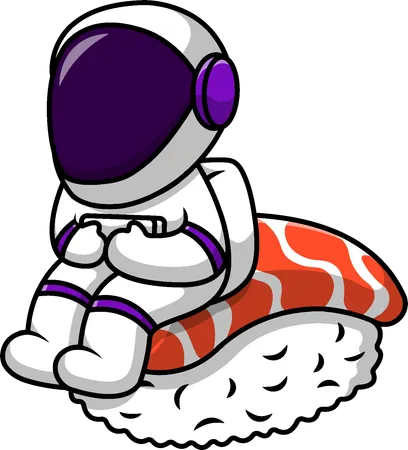 Astronaut Sitting On Sushi Salmon  Illustration