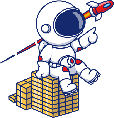 Astronaut sitzt auf einem Goldstapel  Illustration