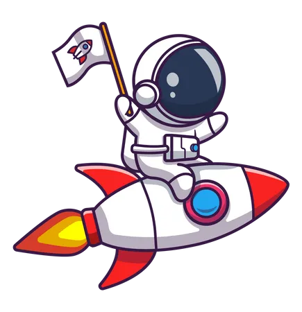 Astronaut sitzt auf Rakete  Illustration