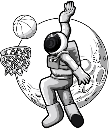 Astronaut spielt Basketball  Illustration