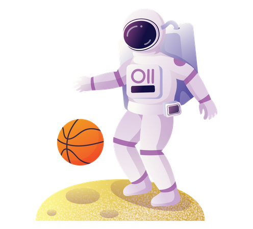 Astronaut spielt Basketball im Weltraum  Illustration