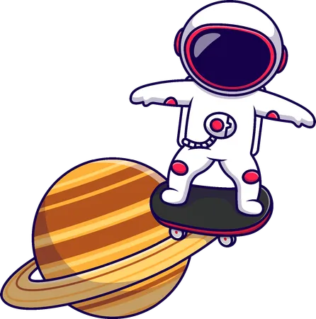 Astronaut spielt Skateboard auf dem Planeten  Illustration