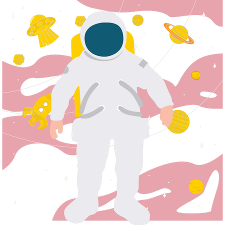 Astronaut Standing In Space  일러스트레이션