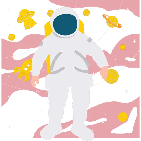 Astronaut Standing In Space  Illustration