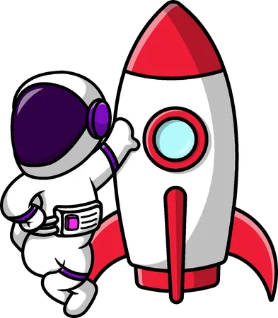 Astronaut Standing On Rocket  Illustration