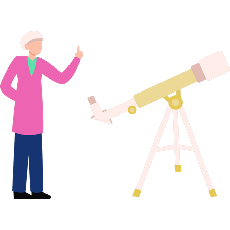 Astronaut stands next to the telescope  Illustration