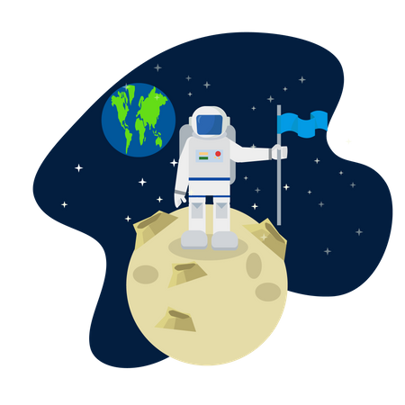 Astronaut steht auf dem Mond  Illustration