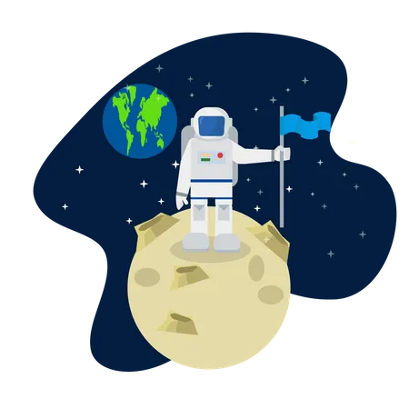 Astronaut steht auf dem Mond  Illustration