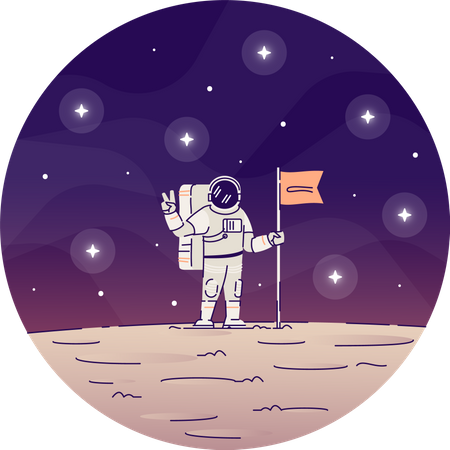 Astronaut hisst Flagge auf dem Mond  Illustration