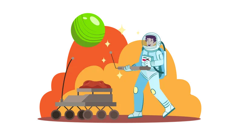 Astronaut steuert Raumfähre  Illustration