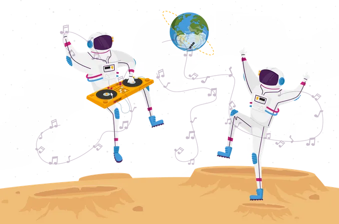 Astronaut tanzt auf der Mondoberfläche  Illustration