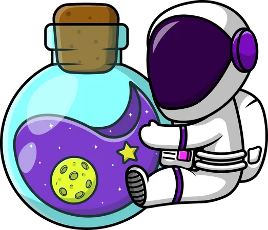 Astronaut umarmt Weltraumflasche  Ilustração