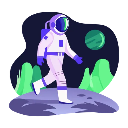 Astronaut walking on moon  Illustration
