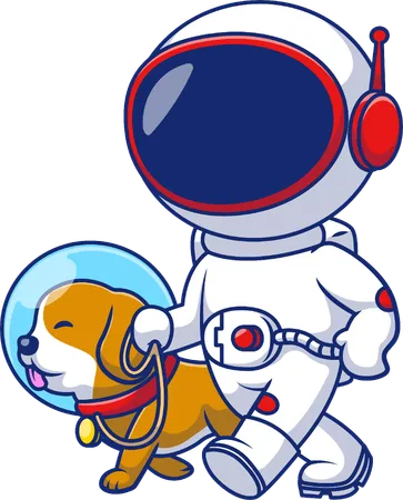 Astronaut Walking With Dog  Illustration