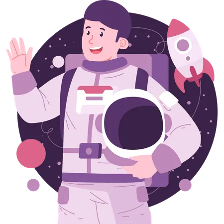 Astronaut waving hand  Illustration