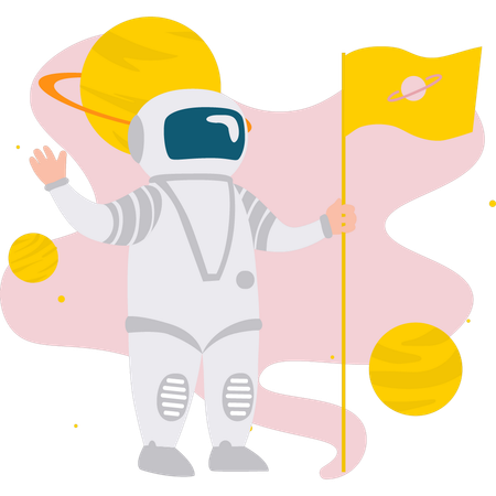 Astronaut Waving In Space  Illustration